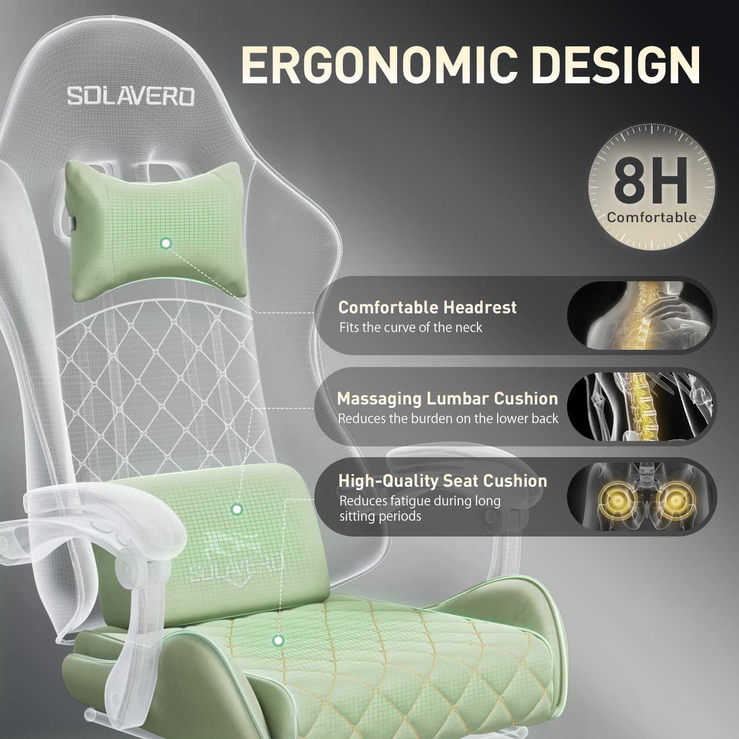 HLDIRECT Gaming Chair, Ergonomic Fabric Gamer Chair, Video Game Chair with Footrest and Massage Lumbar Cushion, Computer Office Chair