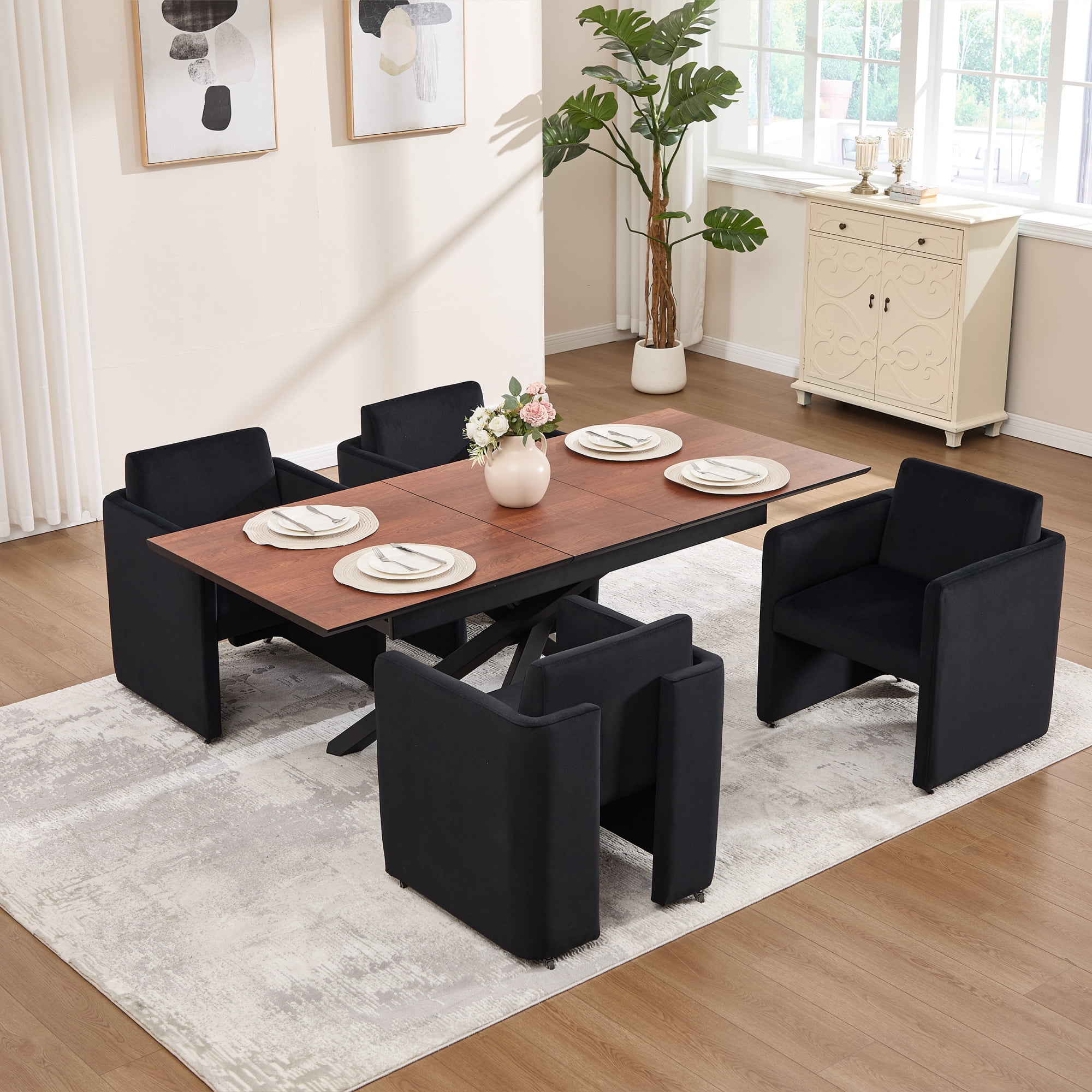 Leumius Modern Barrel Dining Chair, Accent Kitchen Chair with Arms Comfy Velvet Fabric, Side Chair for Living Room Home Office Reception, Black