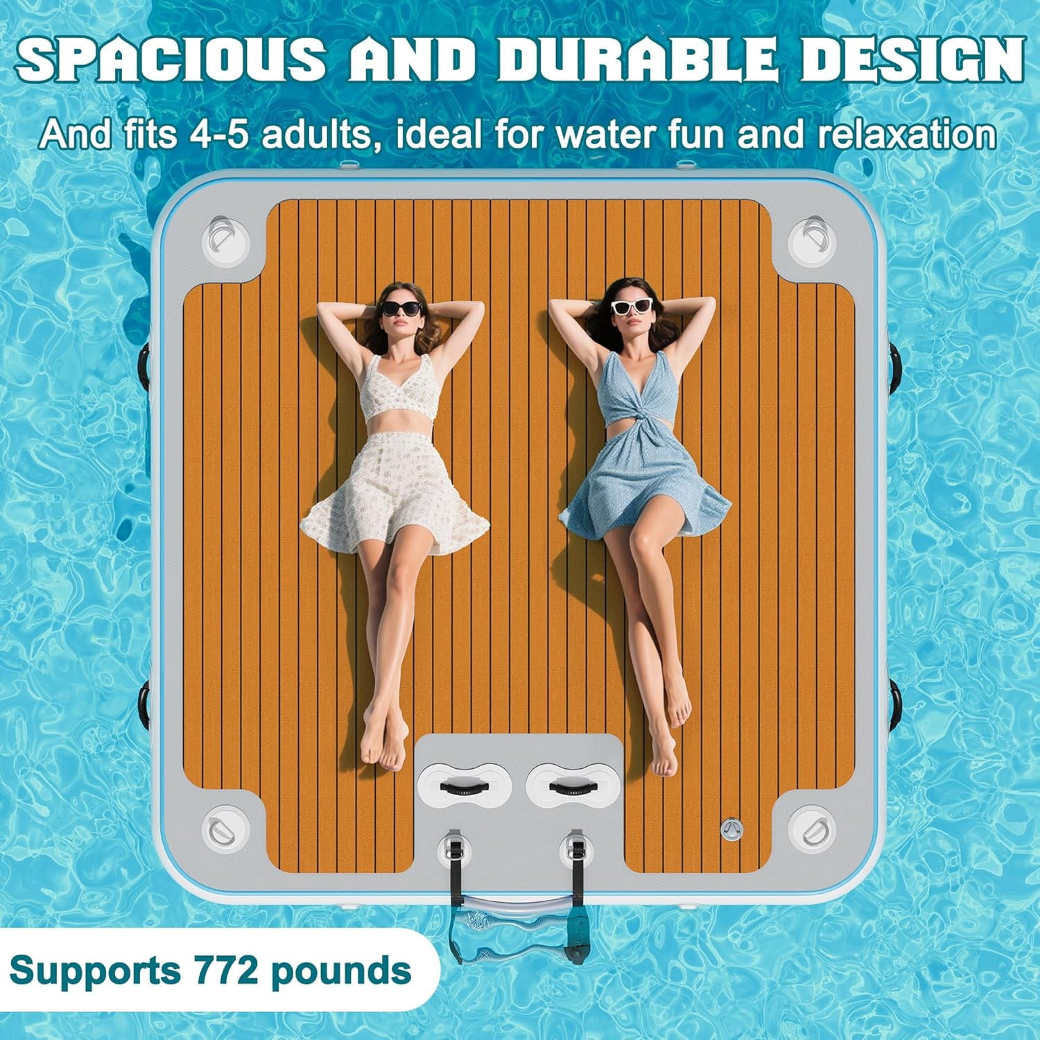 Jocisland 7×7FT Inflatable Floating Dock, Non-Slip EVA Air Dock Platform Floating Island Raft with Rope Ladder for Pool Lake Beach Ocean