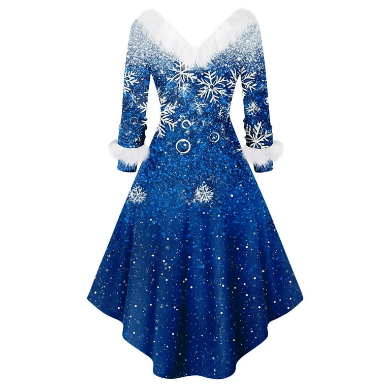 Christmas Dresses for Women Christmas Party Printed Dresses For Women  Vintage Christmas Midi Dress Casual Dresses Cocktail Dress Party Festive  Dresses for Christmas Celebration,Blue,S - Walmart.com