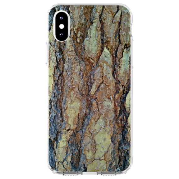 DistinctInk Clear Shockproof Hybrid Case for iPhone XS Max (6.5" Screen) - TPU Bumper, Acrylic Back, Tempered Glass Screen Protector - Yosemite Redwood Bark