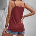 thumbnail image 3 of Top sin mangas con cuello en V, tirantes de color puro, correa para el hombro doble, camisa de moda informal cómoda para mujer, rojo vino XL, 3 of 5