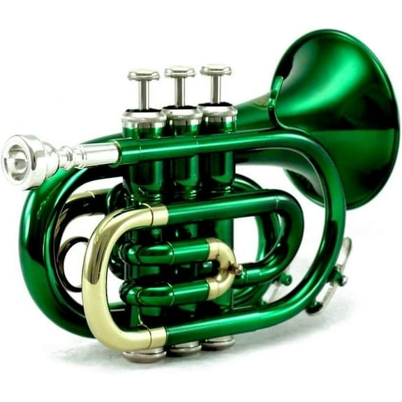 Brass Bb Pocket Trumpet with Case, Gold (Green)
