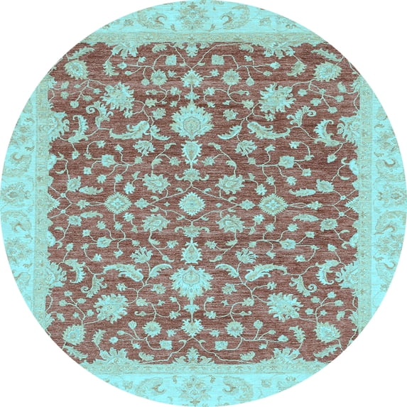 Ahgly Company Indoor Round Oriental Light Blue Traditional Area Rugs, 5' Round