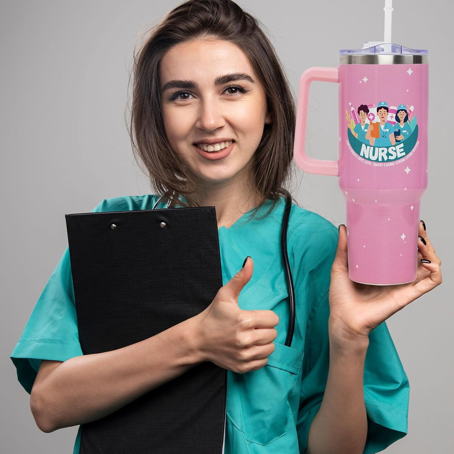 Nurse Gifts - Nurse Gifts for Women, 40 oz Tumbler with Handle and Straw, Insulated Stainless Steel Travel Mug, Nurses Week Gifts, Nurse Appreciation Gifts, Gifts for Nurse,New Nurse Gifts