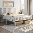 thumbnail image 1 of Minimalist Metal Bed Frame with Slatted Headboard, Sturdy Metal Slats, Queen, White, 1 of 9