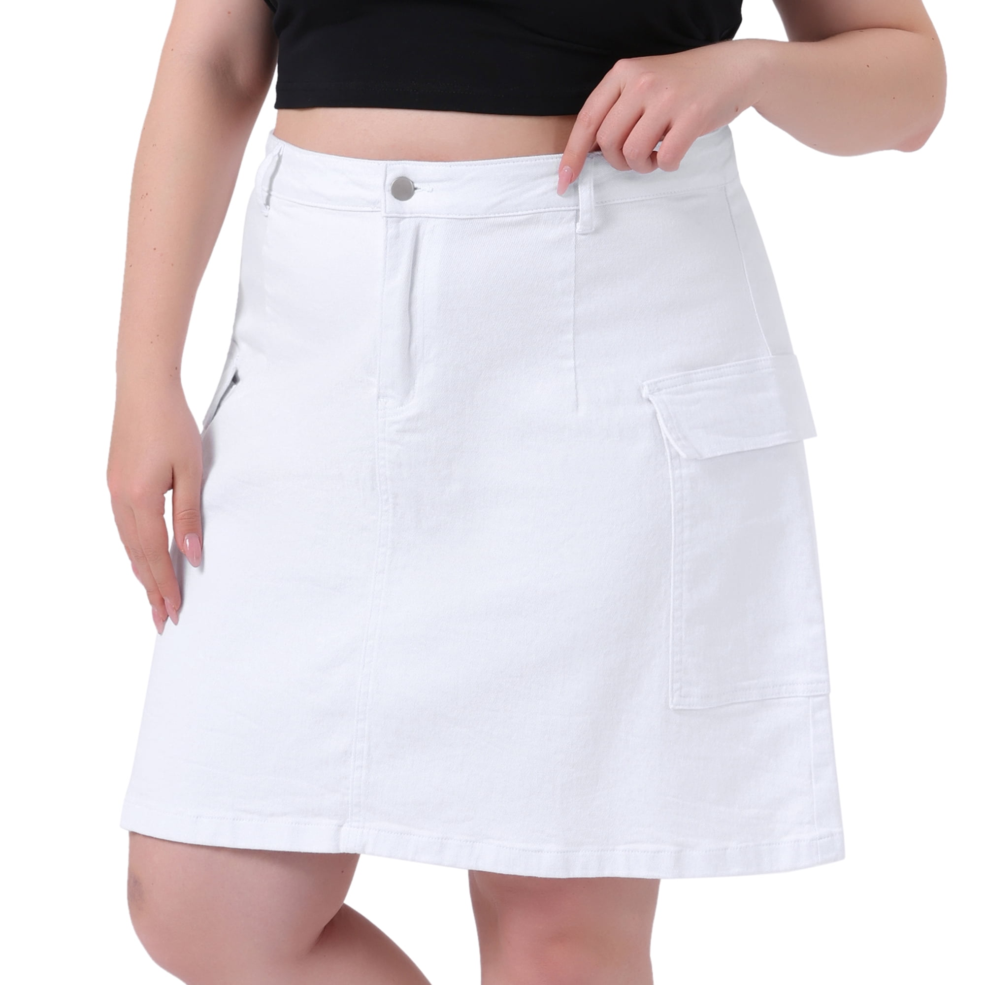 DARING DIVA Women's Plus Size A Line Above Knee Zip Front Flare Skirts 1X White