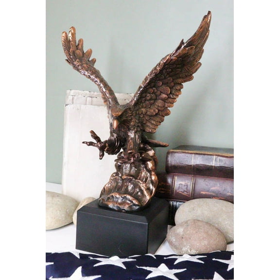 American Bald Eagle Swooping With Claws Over Waves Bronze Electroplated Figurine