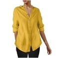thumbnail image 2 of Blmnix Yellow Button Down Shirt Tunic Solid Color Boho Tops for Women V-Neck Long Sleeve Tops, 2 of 7