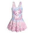 thumbnail image 4 of Uourmeti Kawaii Axolotl & Cherry Blossom Skirted One-Piece Swimsuit for Girls - Quick Dry Stretch Swim Dress for Beach & Pool, 3-13 Years, 4 of 8