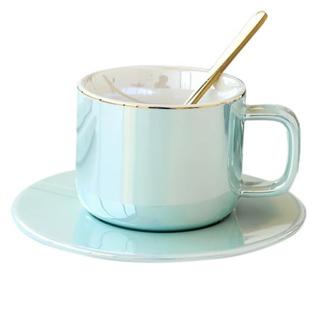 

Nordic Ceramic Coffee Cup Set with Spoon Restaurant Coffee Cup Office Winter Flower Tea Cup Green