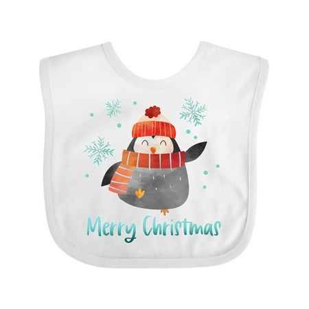 

Inktastic Merry Christmas Cute Baby Penguin in Scarf with Snowflakes Boys or Girls Baby Bib