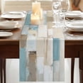 thumbnail image 3 of Blue Beige Table Runner, Modern Abstract Color Blocks Washable Cotton Linen Table Runners 60 Inches Long, Dresser Scarf Runner for Coffee/TV Stands/Kitchen/Cabinets 13''x60'', 3 of 9