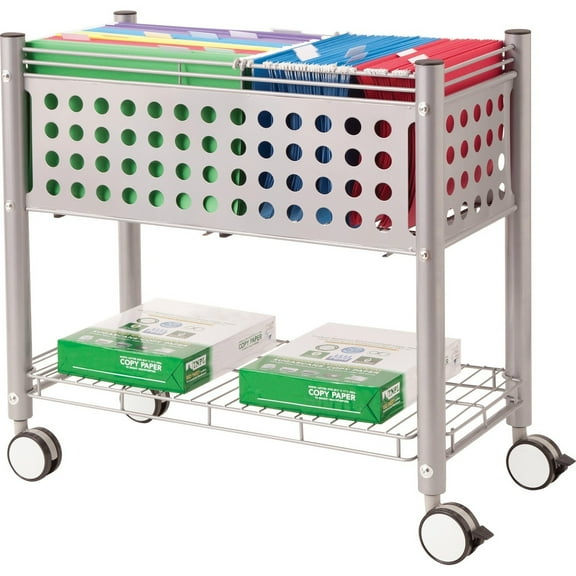 Mobile File Cart - Steel Frame, Open Top Storage, Rolling Organizer with Casters