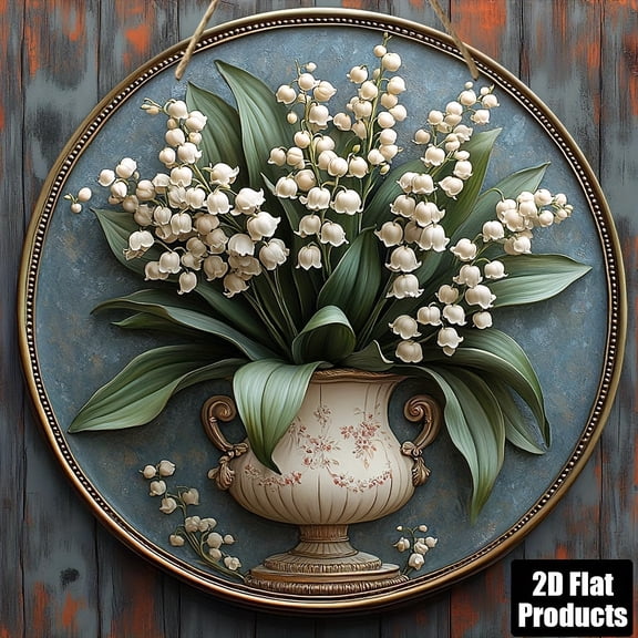 HELLOYOUNG Vintage Round Wood Plaque, 8 Inch Lily of The Valley Rustic Floral Wall Art Decor for Home Kitchen Office, Housewarming Gift