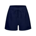 thumbnail image 2 of Xudanell Girls Athletic Shorts Elastic Running Shorts with Double Pocket Solid Color Toddler Girl Shorts Dark Blue 7-8 Years, 2 of 3
