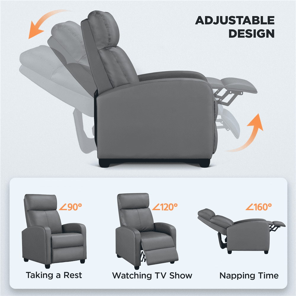 Renwick Faux Leather Push Back Theater Recliner, Set of 2, Gray