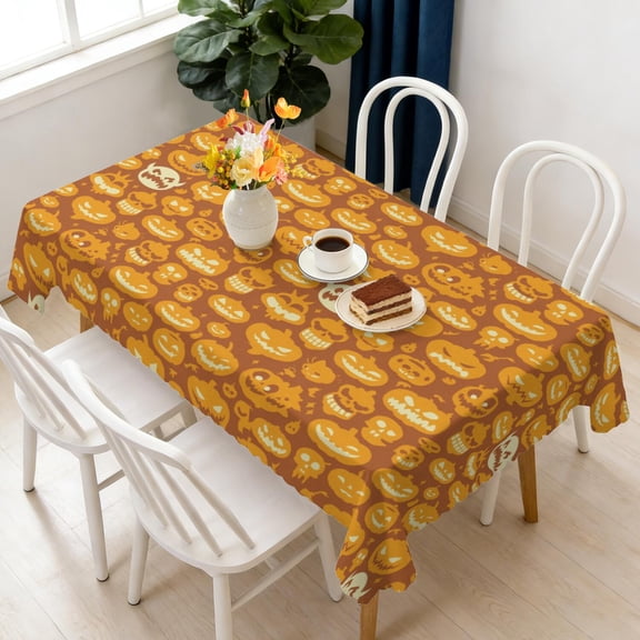 Rectangular Tablecloth 60x84 Inch – Waterproof Polyester Printed Table Cover, Wrinkle Resistant, Washable for Kitchen & Dining, Halloween Trick Theme
