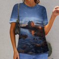 thumbnail image 6 of Lighthouse Sunrise Coast Scenery Pale Blue Tan Women's Short Sleeve Tops Casual Blouses T Shirt, 6 of 6
