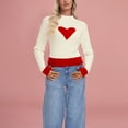 thumbnail image 4 of Womens Valentine Sweater Color Block Heart Print High Neck Knit Sweater Slim Fit Long Sleeve Pullover for Fall Winter Season Beige M, 4 of 5