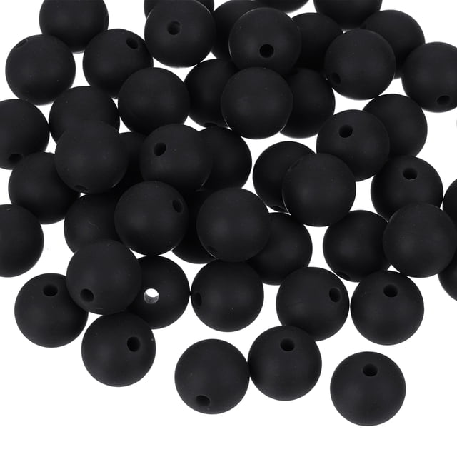 Uxcell Paquete de 50 cuentas de silicona de 9mm, cuentas de goma sueltas redondas para DIY en negro