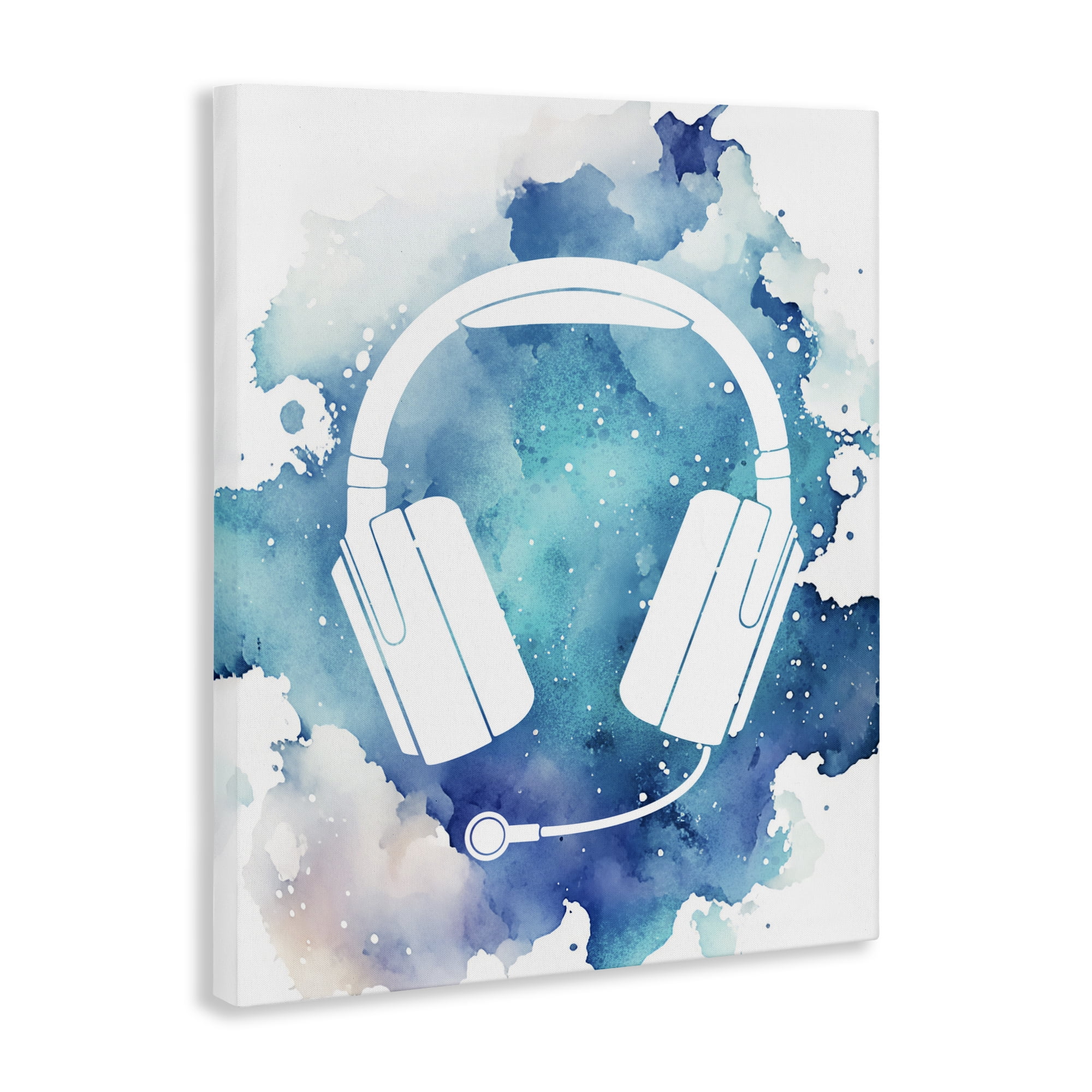 Blue Headphone Splatter Canvas Wall Art, design by Marcus Prime