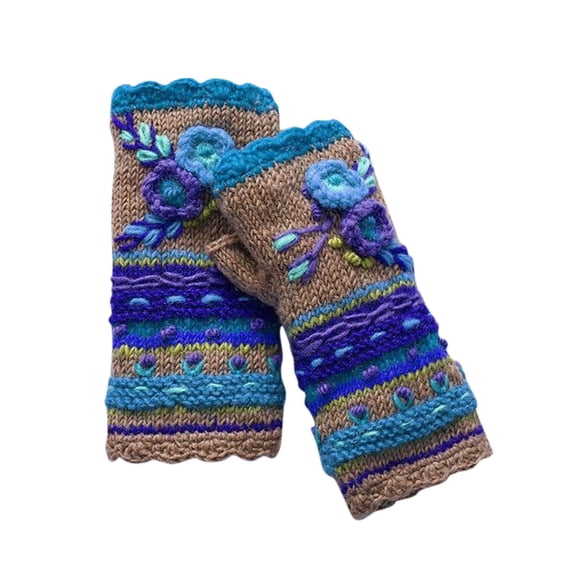 ICHUANYI Women Warm Knit Fingerless Gloves Hand Crochet Thumbhole Winter Arm Warmers Mittens