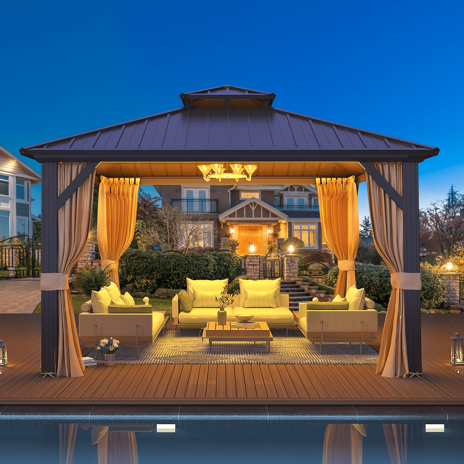 EROMMY 12'x12' Hardtop Gazebo with Galvanized Steel Double Roof & Aluminum Frame, Outdoor Gazebo