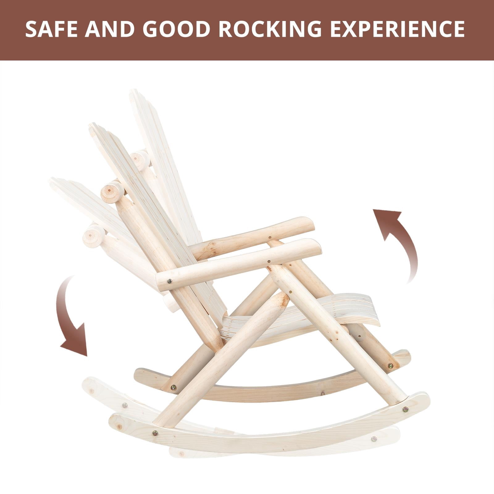 Ktaxon Wood Rocking Chair for Outdoor Wooden Adirondack Chair, Wooden Rocker w/ Armerest for Outdoor and Indoor, Natural Color