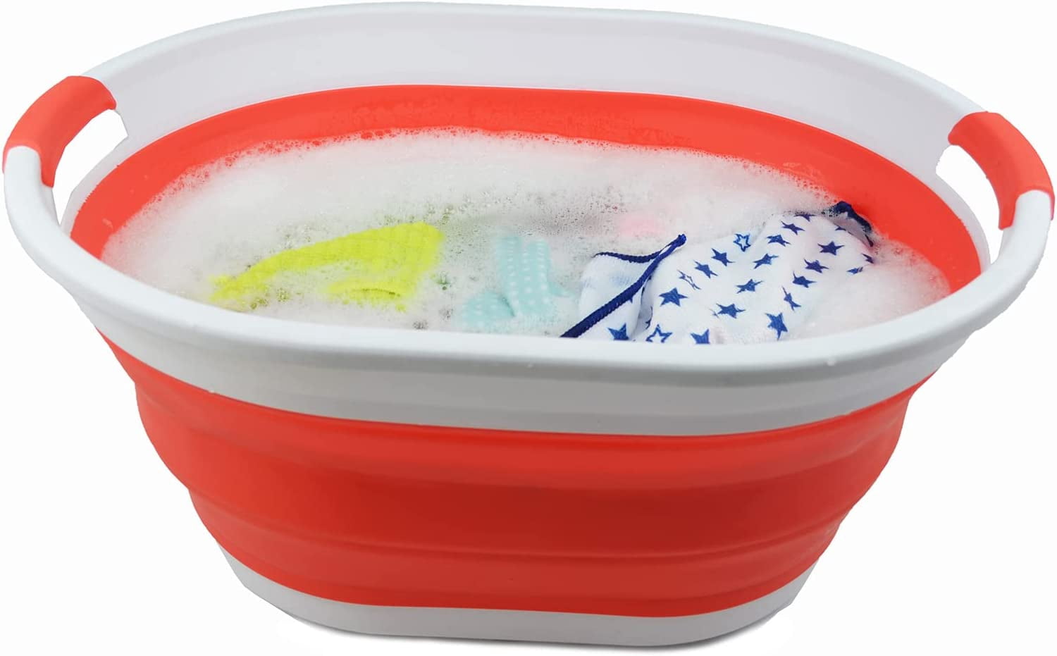 SAMMART 32L (8.4 gallon) Collapsible Plastic Laundry Basket - Foldable Pop Up Storage Container / Organizer - Portable Washing Tub - ater Capacity: 24L