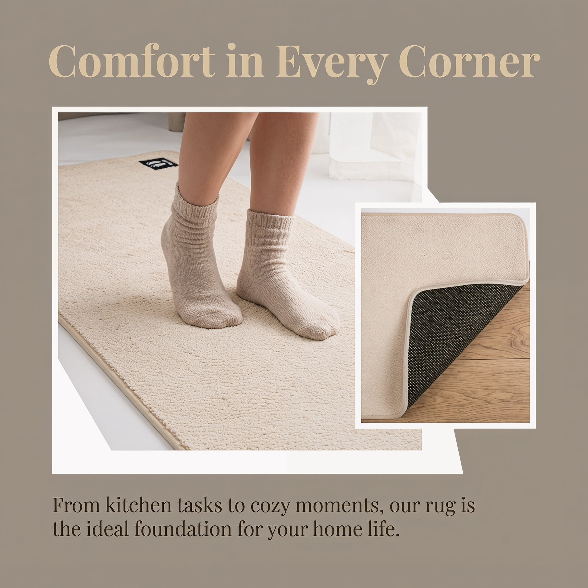 Unique Bargains Non Slip Absorbent Solid Color Polyester Runner Mat Beige 47" x 20"