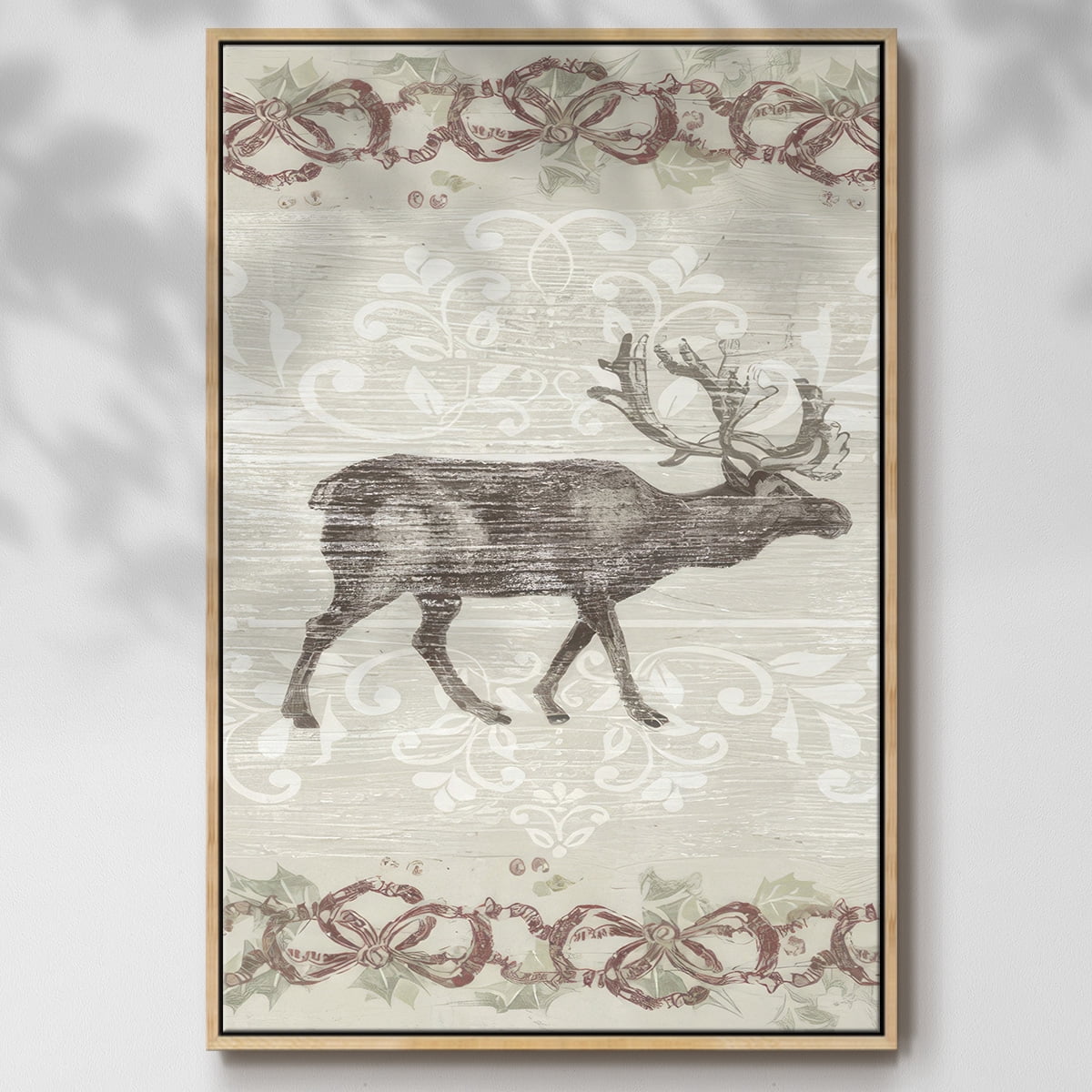 Cabin Christmas Collection B - Framed Gallery Wrapped Holiday Canvas - 17 x 25 - Natural Wood Frame