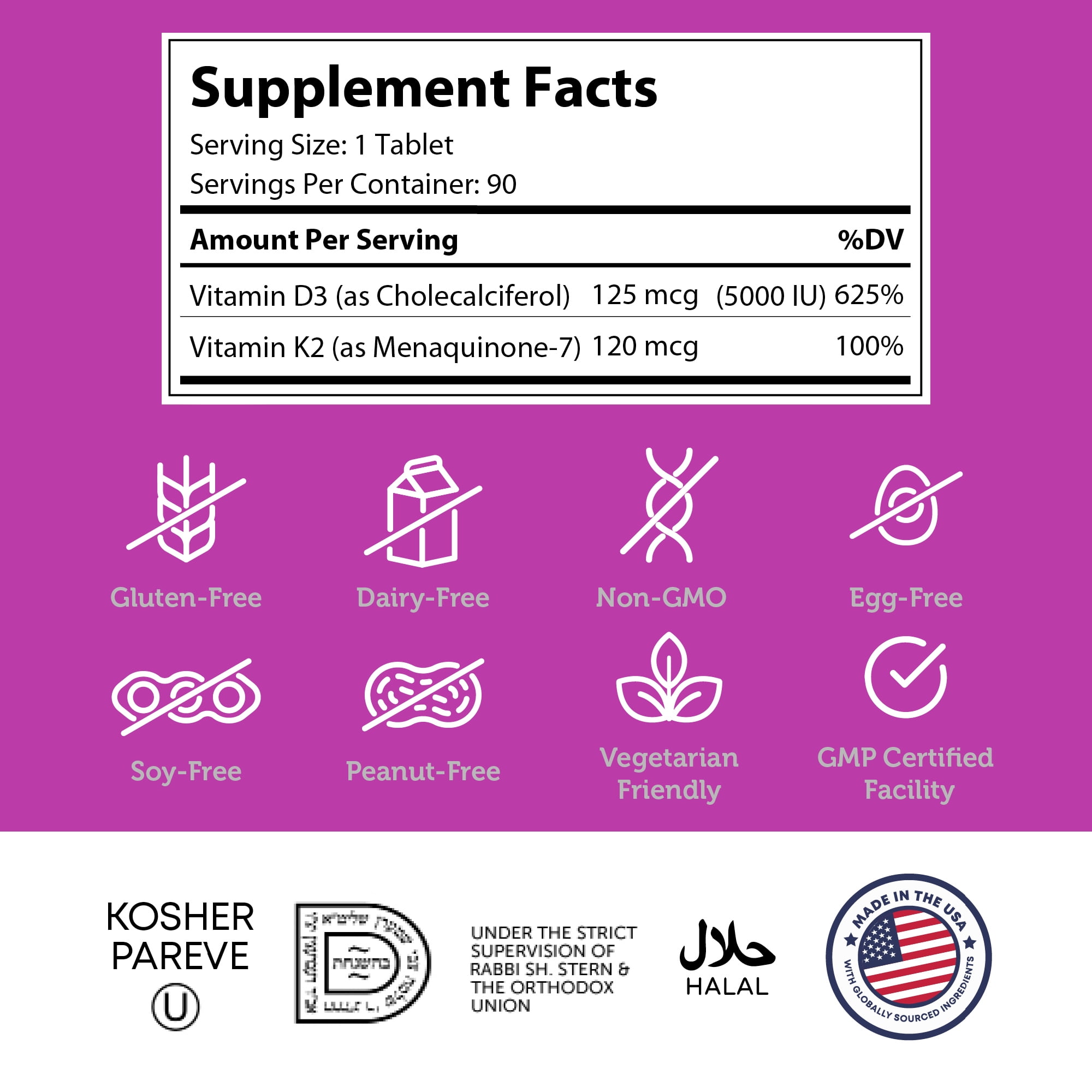 Zahler Vitamin D3 & K2, Peach Apricot, Chewable Tablets for Adults, Immune Support, Bone Density & Calcium Absorption, Kosher Supplement