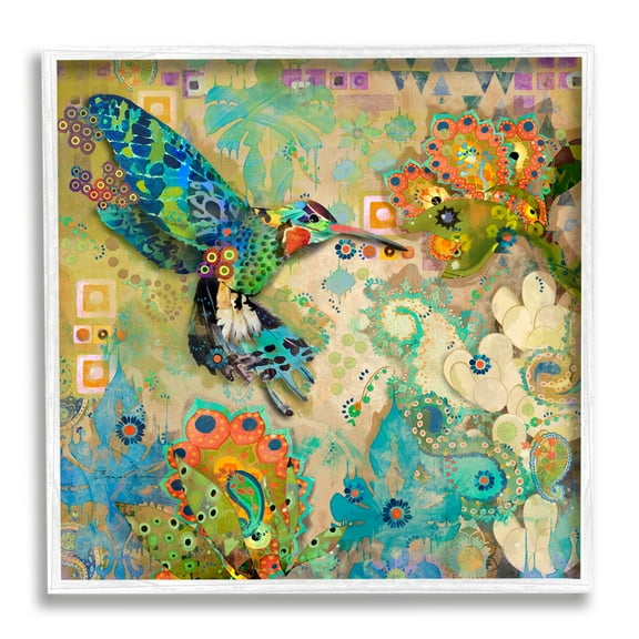 Stupell Industries Boho Hummingbird Pattern Animals & Insects Painting White Framed Art Print Wall Art, 24 x 24