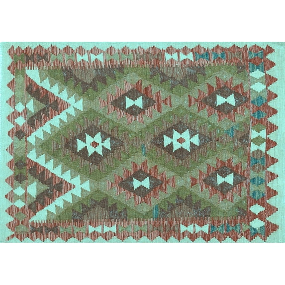 Ahgly Company Indoor Rectangle Southwestern Light Blue Country Area Rugs, 2' x 5'