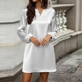 thumbnail image 3 of Lolmot Plus Size Satin A Line Dresses for Women Dressy Casual Long Puff Sleeve V Neck Mini Dress Flowy Fall Wedding Guest Dresses, 3 of 9