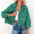 thumbnail image 2 of Mifelio Jean Jacket Women, Women Casual Solid Denim Turndown Collar Long Sleeve Loose Button Hoodie Jacket Top Jackets for Women Green M, 2 of 6