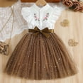 thumbnail image 2 of Favoffer Little Girls Long Sleeve Dress Spring Summer Fake Two-Piece Bow Gold Soft Breathable Round Neck Casual Top Fashion Sundress Daily Home Play Vacation Sizes 3-10Y, 2 of 9
