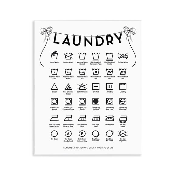 Stupell Industries Laundry Symbols with Vintage Ribbons Wall Plaque Art design by Lettered and Lined, 14 x 11