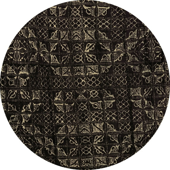 Ahgly Company Indoor Round Abstract Brown Modern Area Rugs, 6' Round
