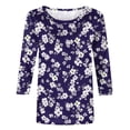 thumbnail image 6 of Jsaierl Women's 3/4 Sleeve Tops Summer Crew Neck Shirts Boho Print Ladies Blouses Going Out Holiday T-shirts Top S-5XL, 6 of 6