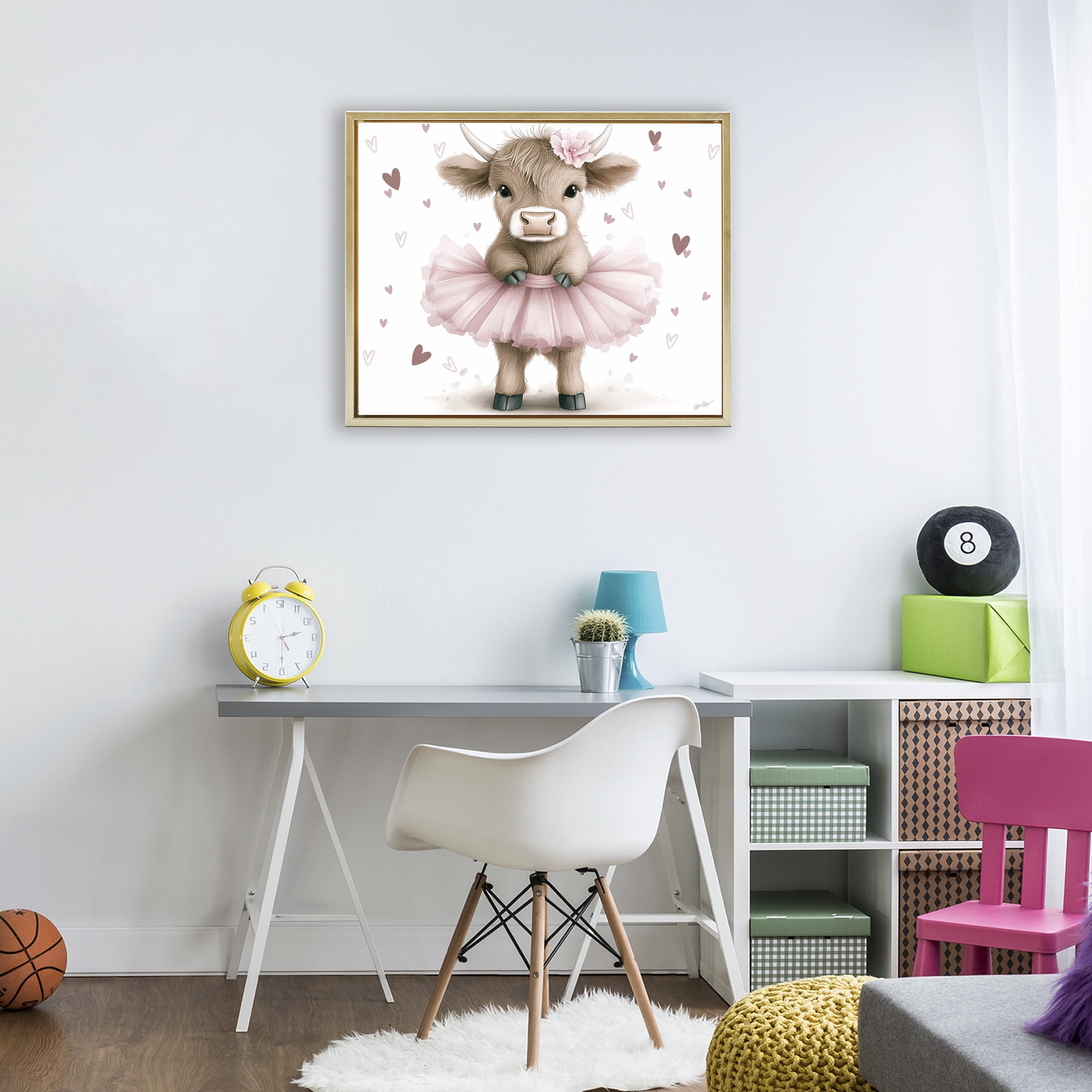 Stupell Industries Baby Calf with Tutu Gold Framed Floater Canvas Wall Art, design by Whimsical Wonders