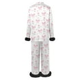 thumbnail image 5 of Womens Silk Pajamas Set Valentines Day Pajamas Long Sleeve Bow Print Feather Trim Sleepwear Soft Button down Loungewear 2 Piece Sets for Women, 5 of 5