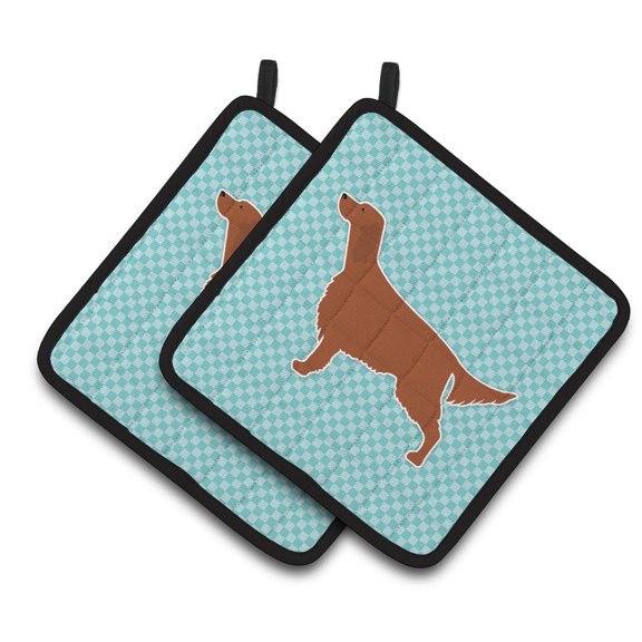 Carolines Treasures BB3693PTHD Irish Setter Checkerboard Blue Pair of Pot Holders 7.5HX7.5W multicolor