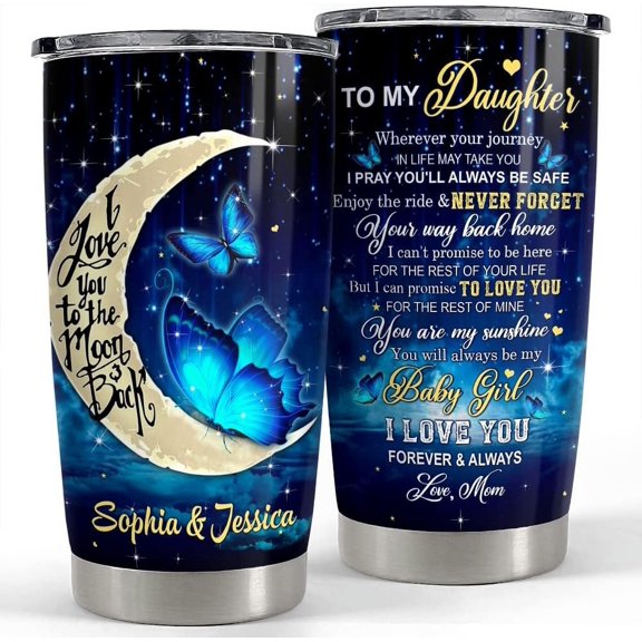 Personalized Butterfly Tumbler To Daughter From Mom 20oz 30oz Tumblers with Lid Gift for Daughter Christmas Birthday