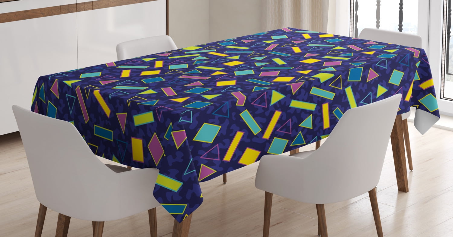Funky Tablecloth, Retro 80`s Memphis Fashion Style Vibrant Triangles