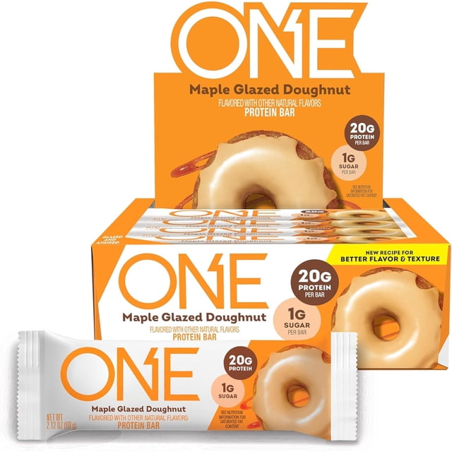 Protein Bars, Maple Glazed Doughnut, Gluten Free with 20g Protein and 1g Sugar, Pantry Staples, 2.12 oz (12 Count)