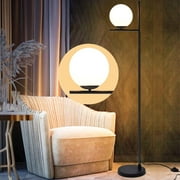 DLLT Modern LED Floor Lamp, Tall Pole Floor Lamp with Globe Frosted Glass Lamp Shade, Black Standing Accent Floor Light