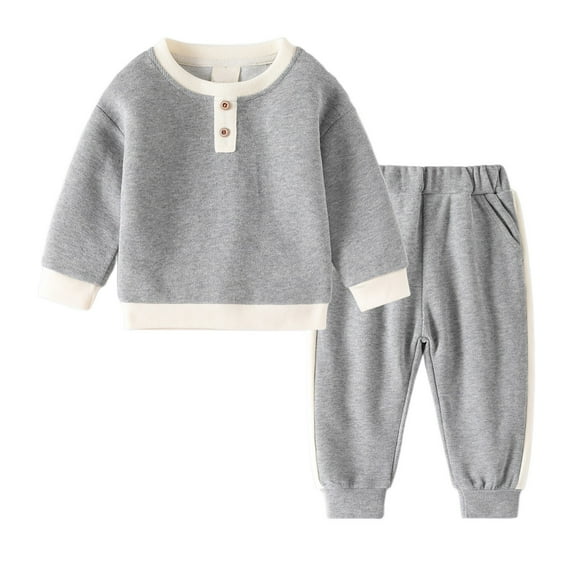 Caqnni Toddler Baby Boy Clothes Color Block Pullover Sweatshirt Top Elastic Waist Pockets Joggers Pants 2Pcs Fall Outfit (3-4 Y,Grey)