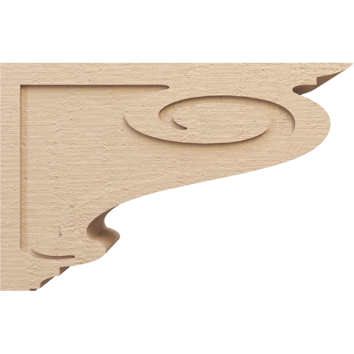 12"W x 36"D x 24"H Classic Scroll Rough Cedar Woodgrain TimberThane Corbel, Primed Tan